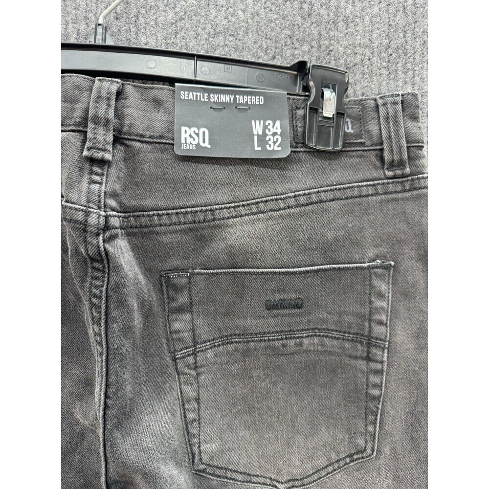 RSQ Moto Jeans Mens 34x32 Black Seattle Skinny Tapered Zipper Accent Stretch NEW - Picture 5 of 12